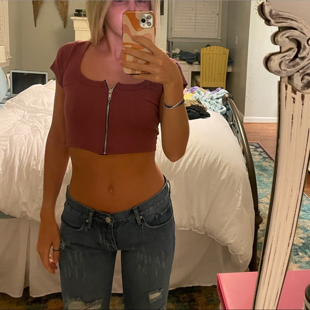 Zip front crop top